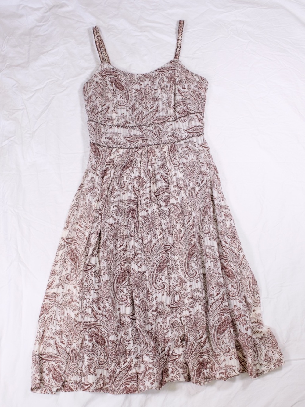TS Brown Paisley Print Sleeveless Full Skirt Dress